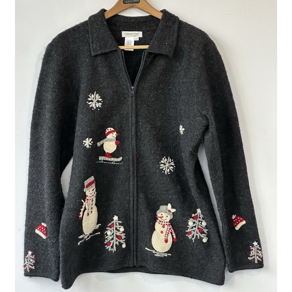 Coldwater Creek Wool Christmas Cardigan Sweater Black Sz XXL Women's